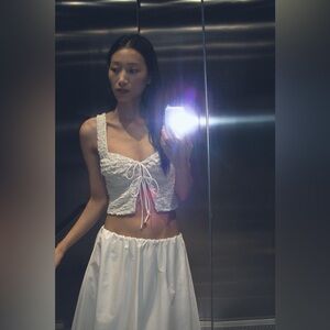 Zara TEXTURED LACE UP TOP - Oyster-white